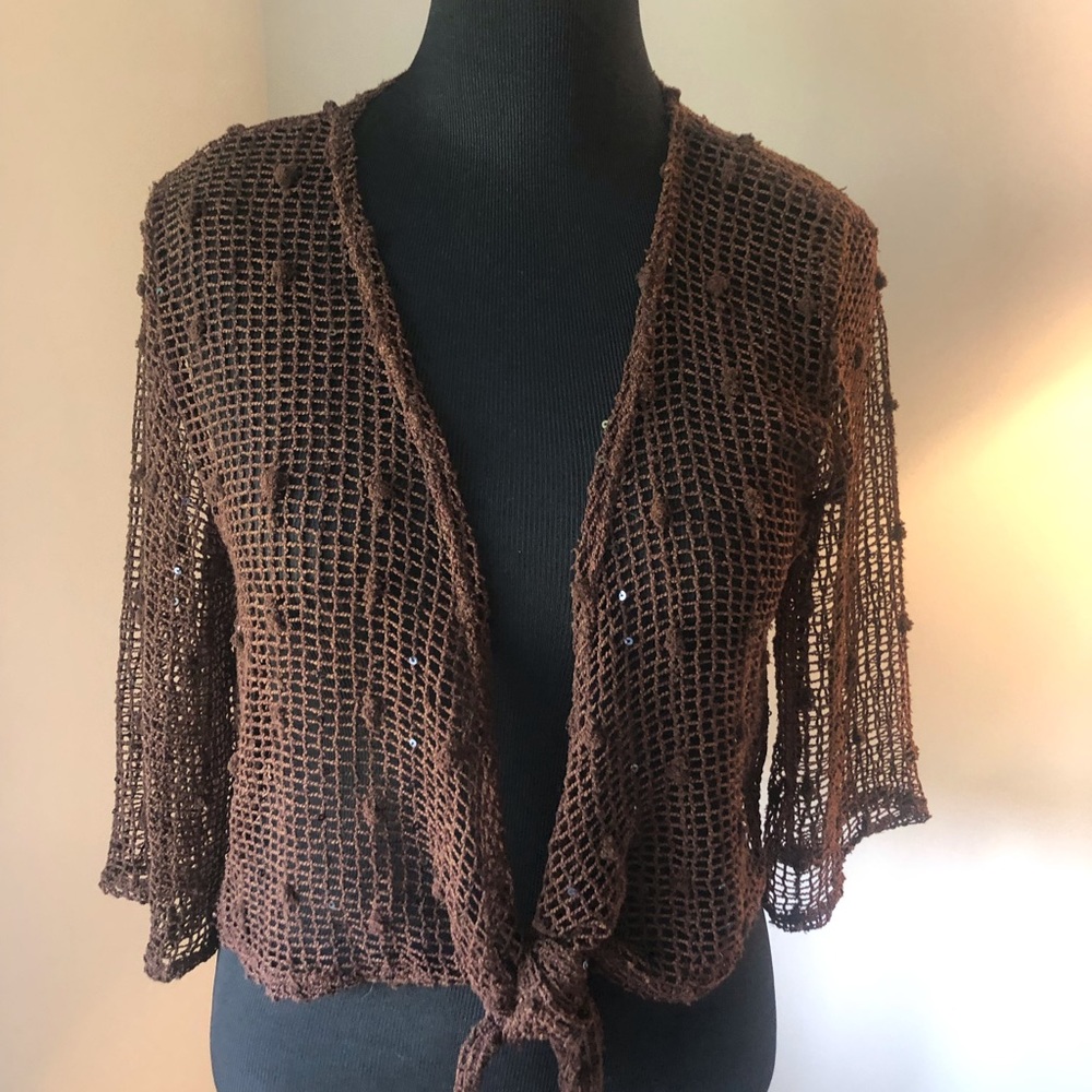 Brown Embroidered Sweater Top